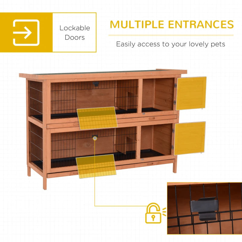 KFX-6263357 2-Story Wooden Rabbit Hutch with Lockable Doors and Waterproof Roof, Ideal Habitat for Small Animals