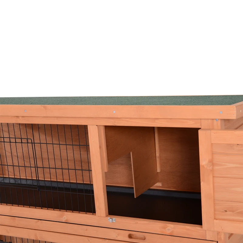 KFX-6263357 2-Story Wooden Rabbit Hutch with Lockable Doors and Waterproof Roof, Ideal Habitat for Small Animals