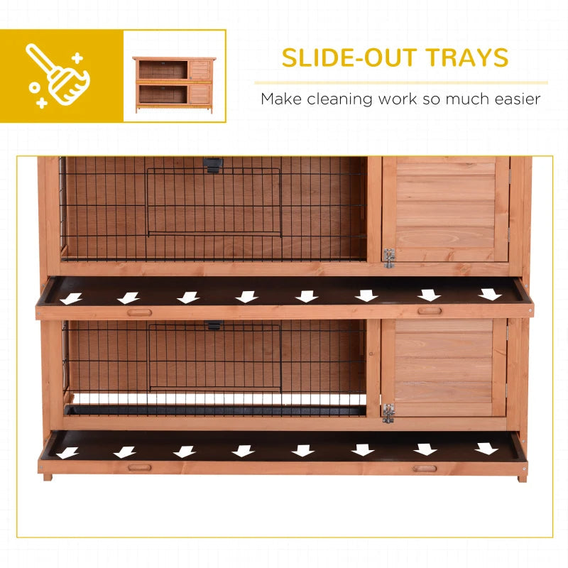 KFX-6263357 2-Story Wooden Rabbit Hutch with Lockable Doors and Waterproof Roof, Ideal Habitat for Small Animals