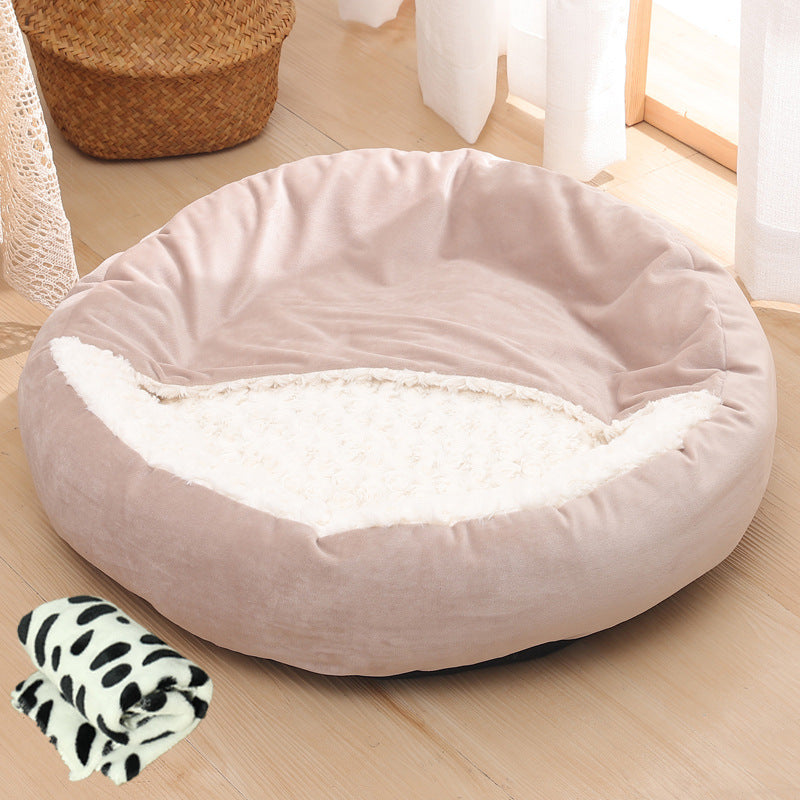 KFX-6263741 Warm Winter Semi-Enclosed Pet Nest - Soft Corn and Rose Velvet Options Available in Various Sizes