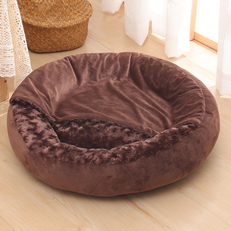 KFX-6263741 Warm Winter Semi-Enclosed Pet Nest - Soft Corn and Rose Velvet Options Available in Various Sizes