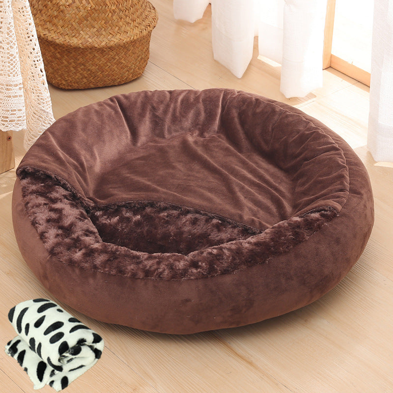 KFX-6263741 Warm Winter Semi-Enclosed Pet Nest - Soft Corn and Rose Velvet Options Available in Various Sizes