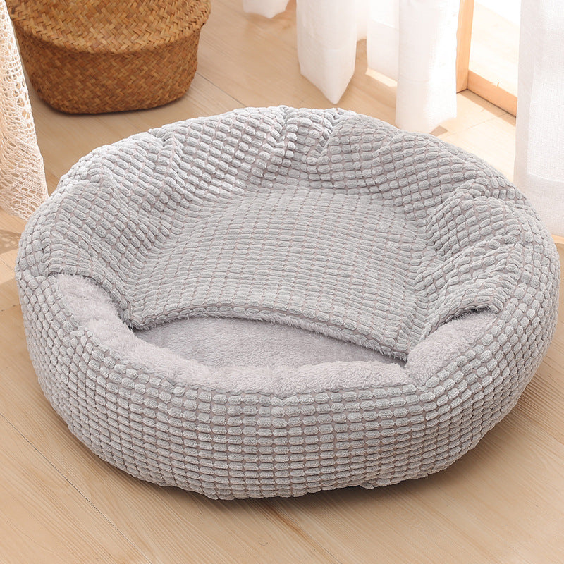 KFX-6263741 Warm Winter Semi-Enclosed Pet Nest - Soft Corn and Rose Velvet Options Available in Various Sizes