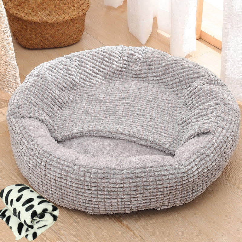 KFX-6263741 Warm Winter Semi-Enclosed Pet Nest - Soft Corn and Rose Velvet Options Available in Various Sizes