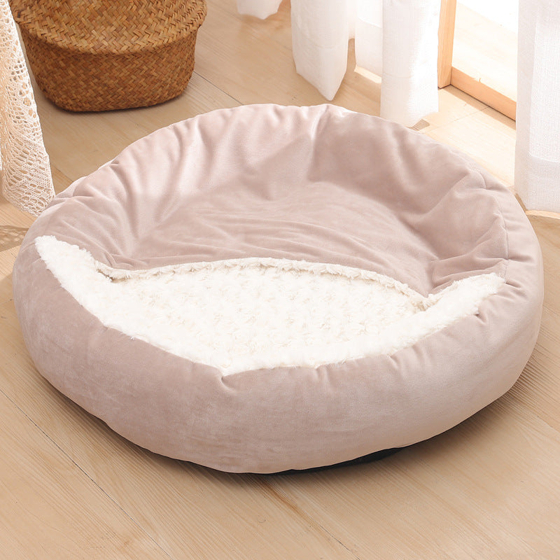KFX-6263741 Warm Winter Semi-Enclosed Pet Nest - Soft Corn and Rose Velvet Options Available in Various Sizes