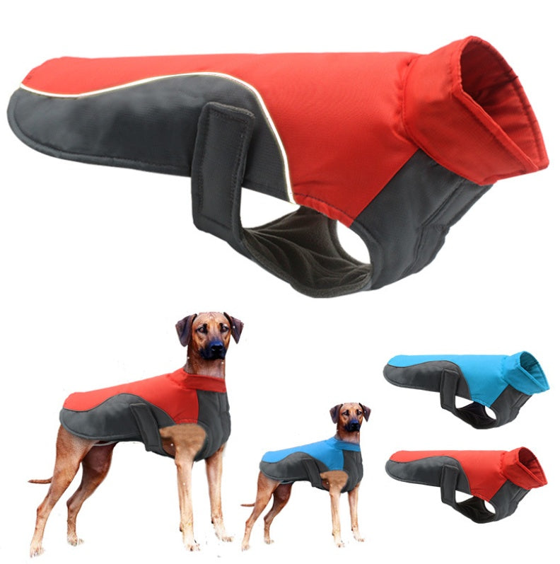 KFX-6263869 Waterproof Reflective Jacket for Large Dogs - Oxford Cloth & Fleece, Available in Blue and Red