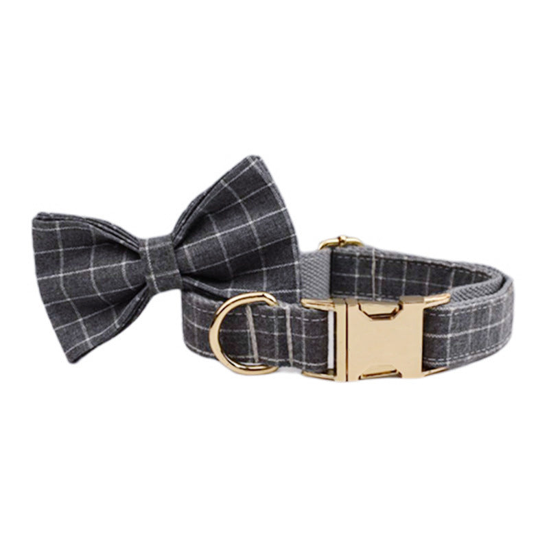 KFX-6271421 Gray Plaid Flannel Dog Collar and Leash Set with Bow and Vest