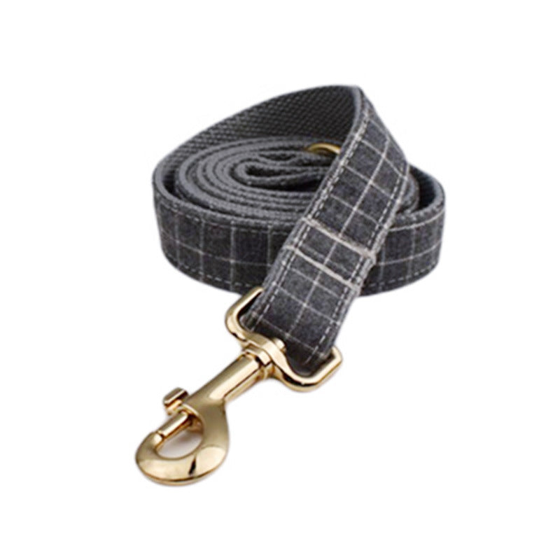 KFX-6271421 Gray Plaid Flannel Dog Collar and Leash Set with Bow and Vest