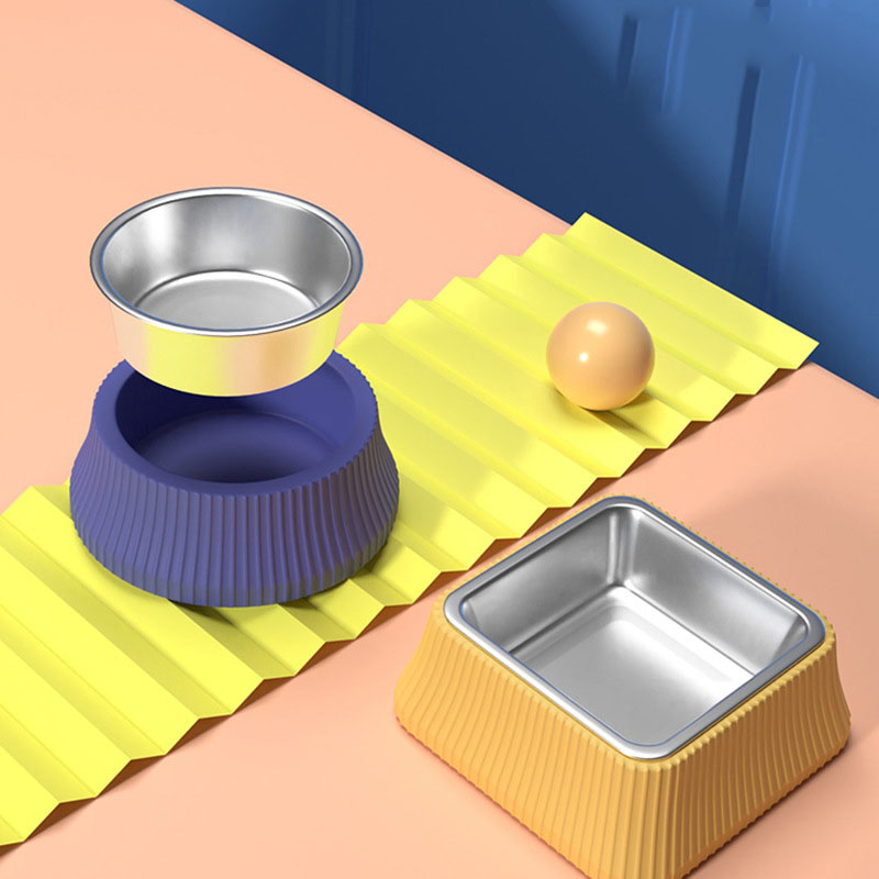 KFX-6275389 Stainless Steel Pet Food Bowl - Anti-overturning Design, Available in Round and Square Styles