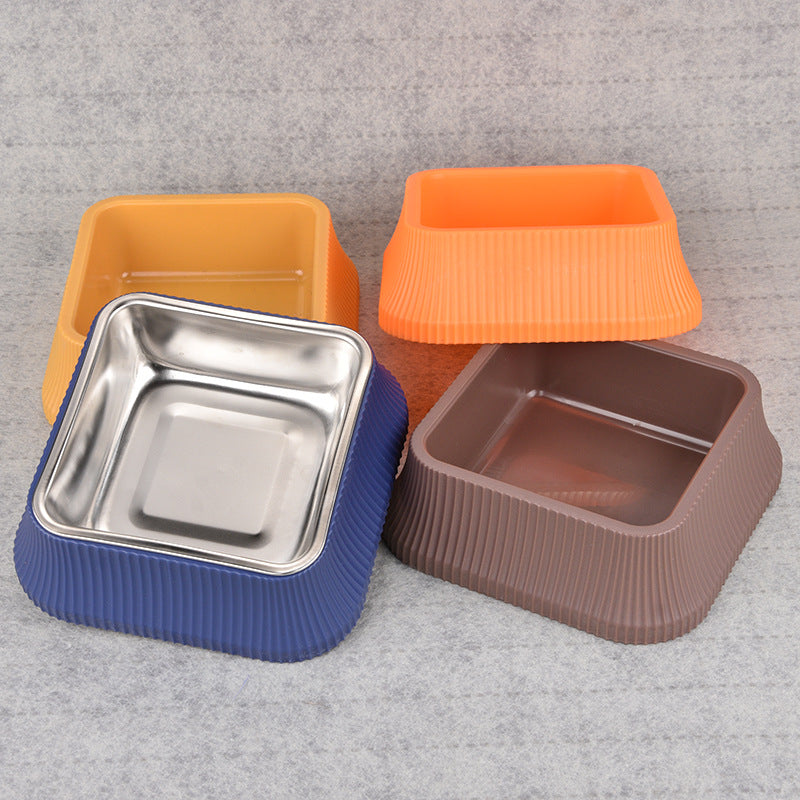 KFX-6275389 Stainless Steel Pet Food Bowl - Anti-overturning Design, Available in Round and Square Styles