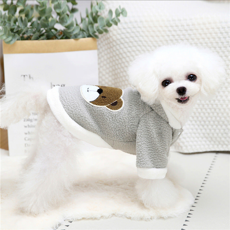 KFX-6277437 Thickened Cashmere Hooded Sweater for Small and Medium Dogs and Cats - Cartoon Bear Design