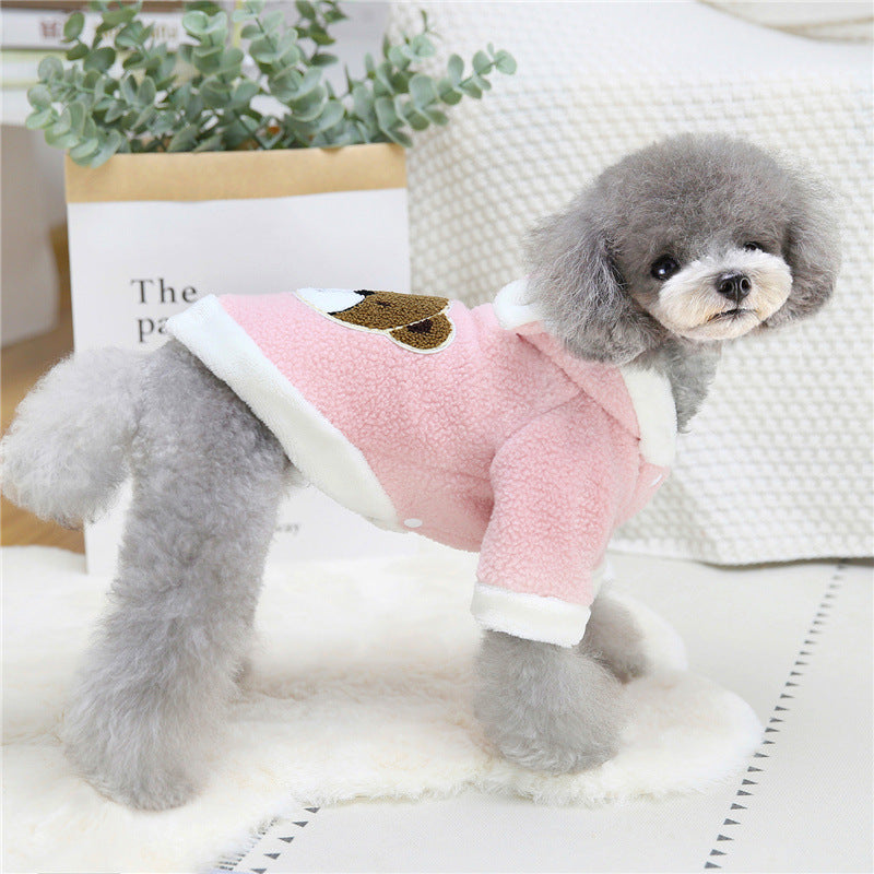 KFX-6277437 Thickened Cashmere Hooded Sweater for Small and Medium Dogs and Cats - Cartoon Bear Design