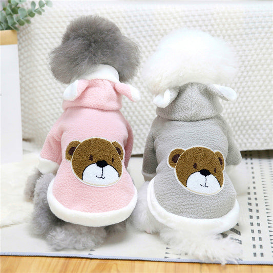 KFX-6277437 Thickened Cashmere Hooded Sweater for Small and Medium Dogs and Cats - Cartoon Bear Design