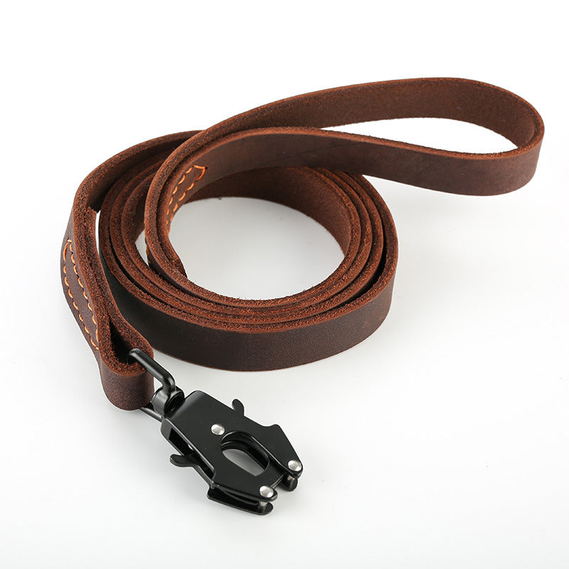 KFX-6280765 Leather Fast Release Buckle Cowhide Dog Leash - 1.5" and 2.0" Width Options
