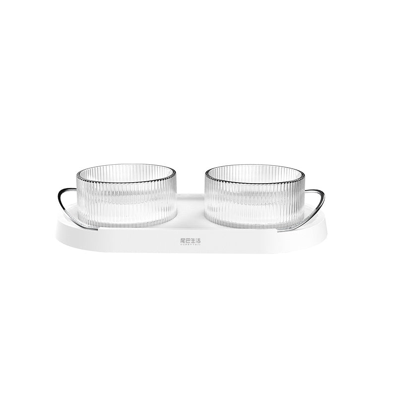 KFX-6281149 Double Cat and Dog Food Bowl in Green and White - Durable Plastic with Zinc Alloy Handle