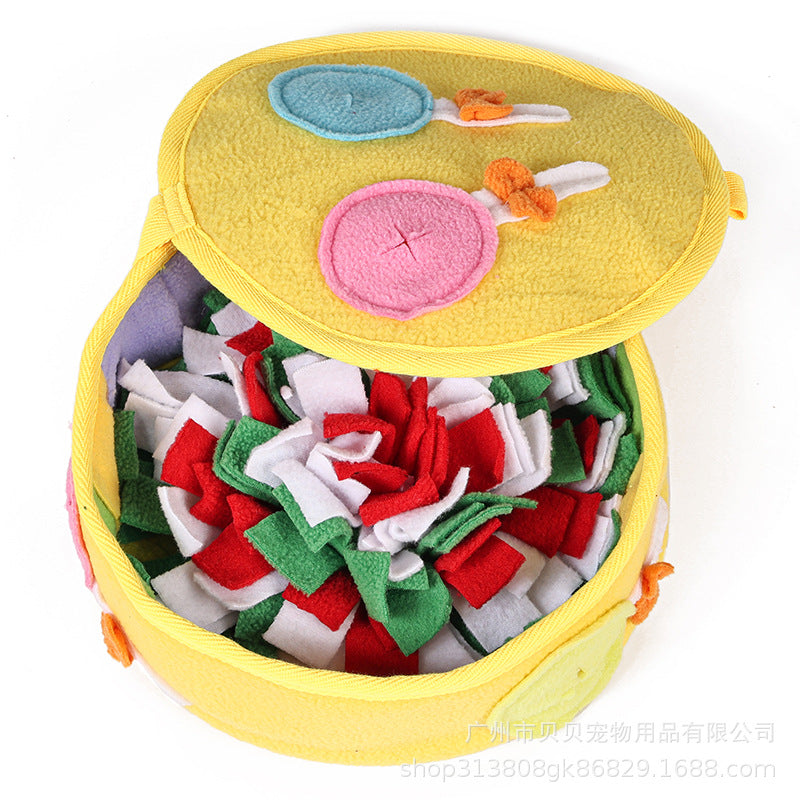 KFX-6281789 Interactive Dog Puzzle Toy - Smell Mat for Food Hiding, Green & Lemon Yellow, Polar Fleece 22x22x8CM