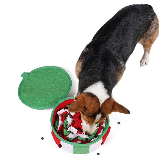 KFX-6281789 Interactive Dog Puzzle Toy - Smell Mat for Food Hiding, Green & Lemon Yellow, Polar Fleece 22x22x8CM