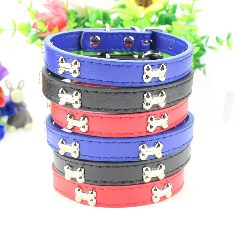 KFX-6282941 Adjustable PU Dog Collar in Blue, Red, Black, and Mixed Colors - Small, Medium, Large Sizes Available