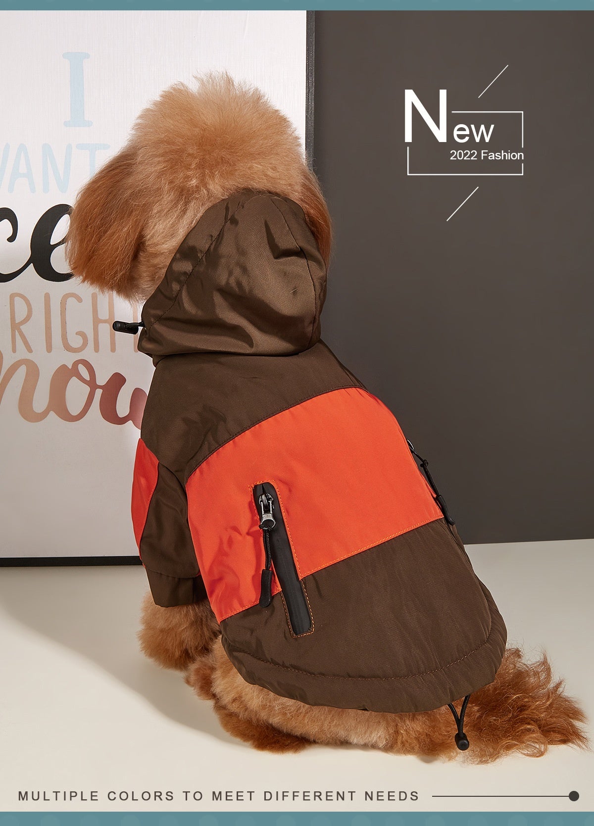 KFX-6283325 Waterproof Warm Dog Jacket for Autumn and Winter – Casual Pet Raincoat in Three-Color Stitching