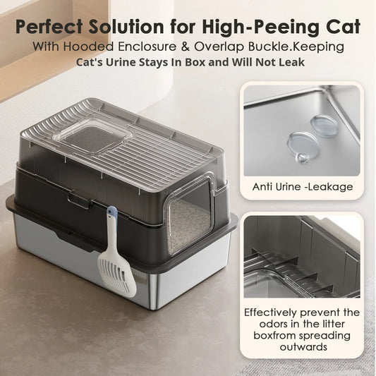 KFX-628435 Eco-Friendly 20L Stainless Steel Cat Litter Box – Easy to Clean and Foldable Design