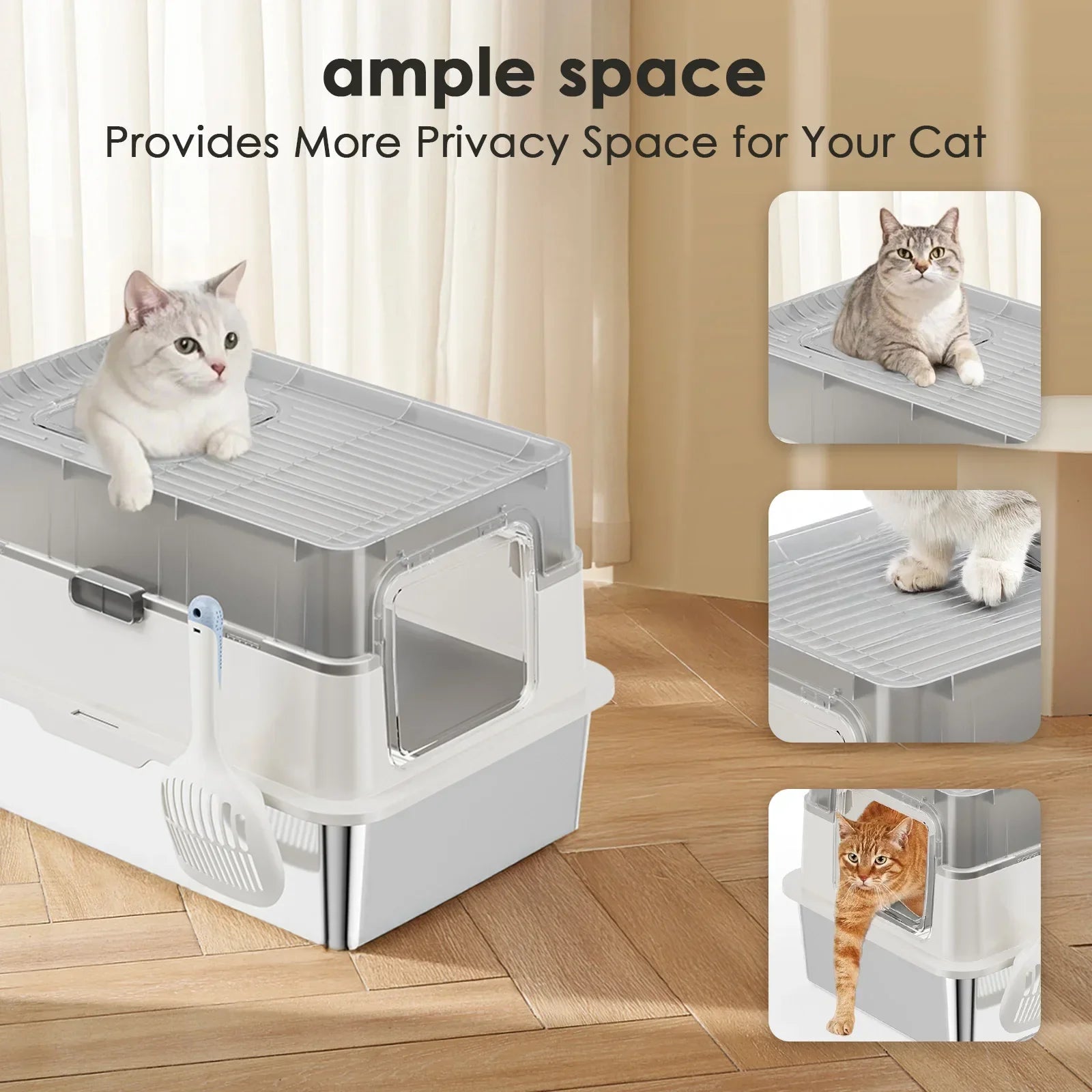 KFX-628435 Eco-Friendly 20L Stainless Steel Cat Litter Box – Easy to Clean and Foldable Design