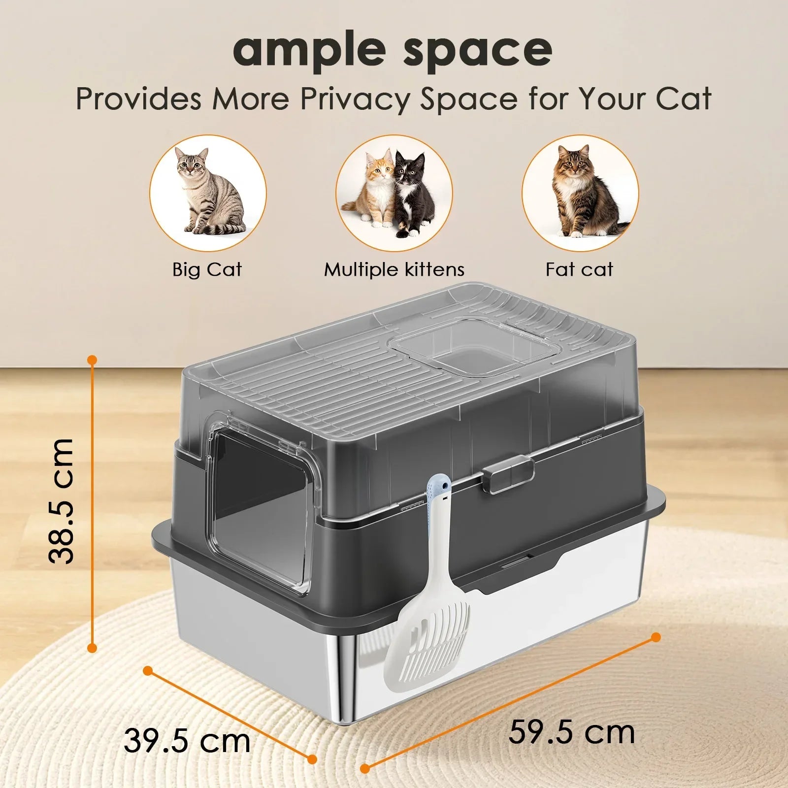 KFX-628435 Eco-Friendly 20L Stainless Steel Cat Litter Box – Easy to Clean and Foldable Design