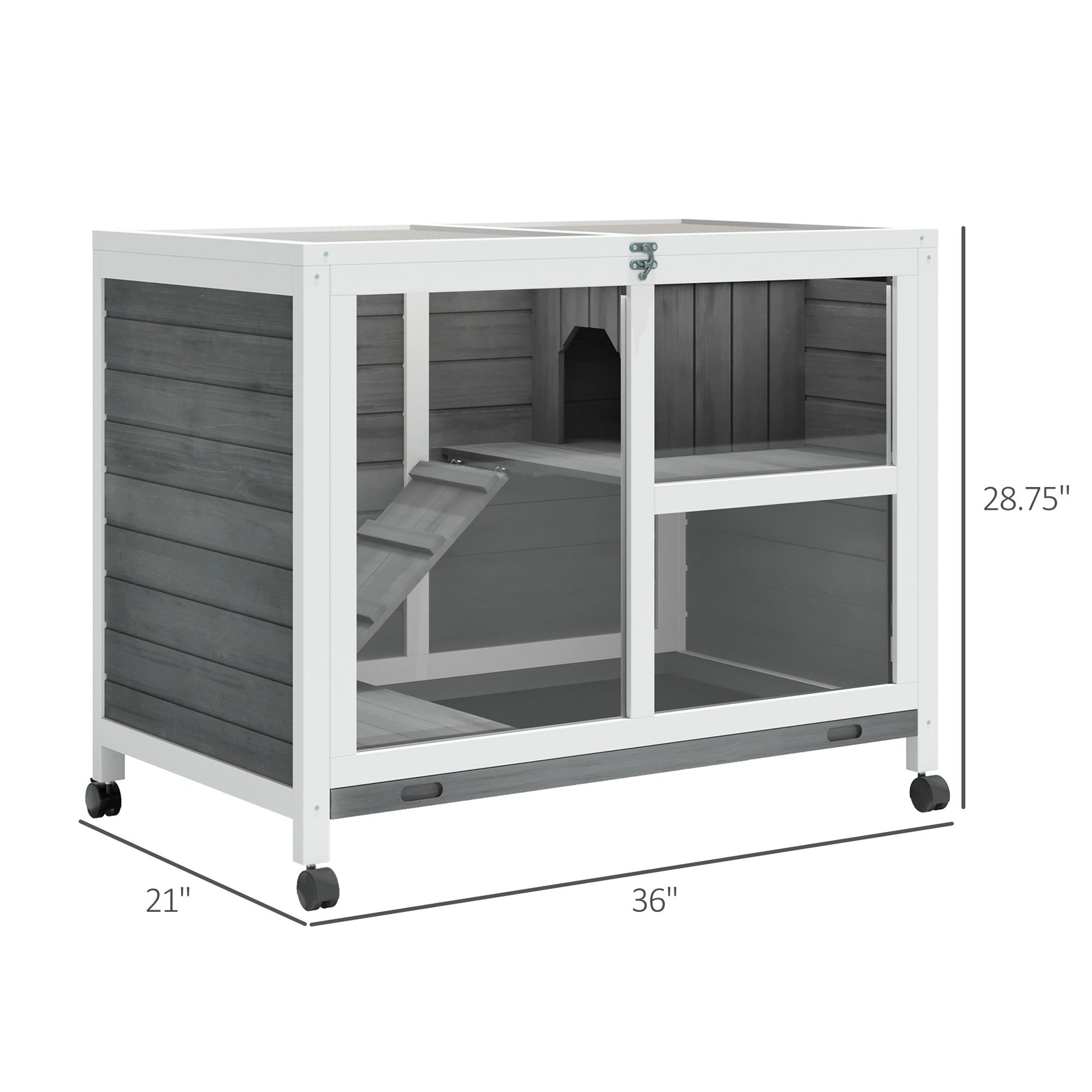 KFX-6284605 Solid Wood Outdoor Rabbit Hutch with Sleeping Room and Play Area for Small Animals