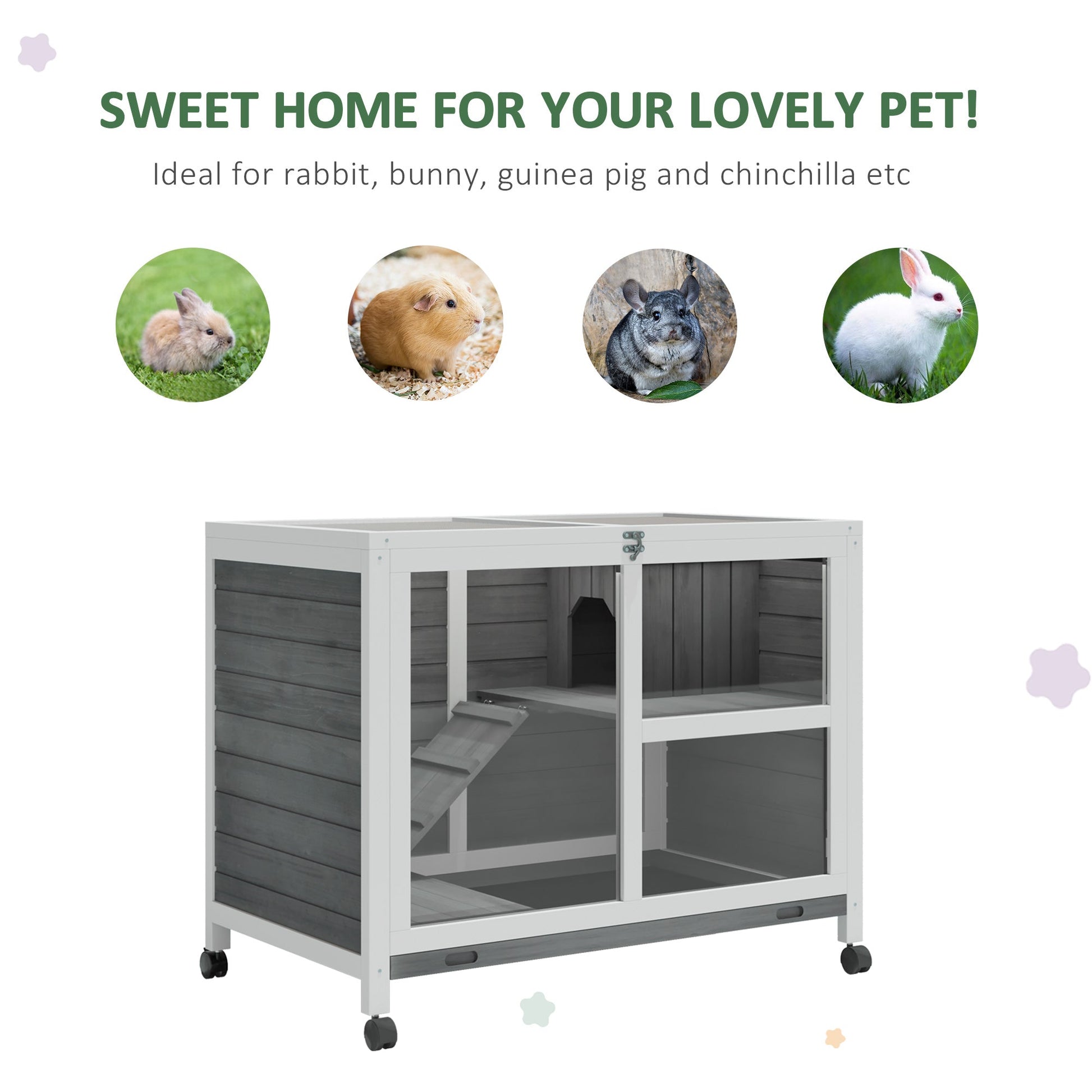 KFX-6284605 Solid Wood Outdoor Rabbit Hutch with Sleeping Room and Play Area for Small Animals