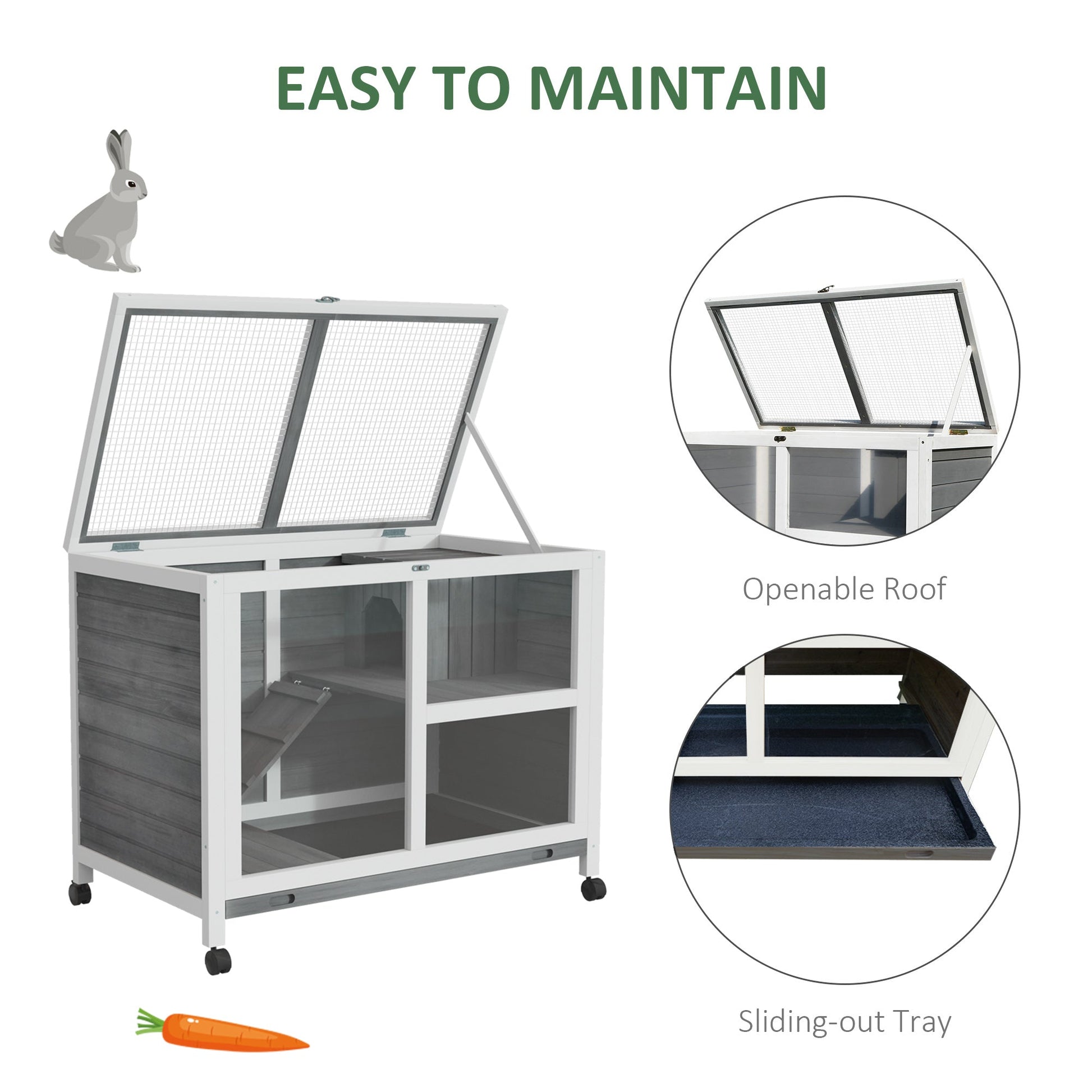 KFX-6284605 Solid Wood Outdoor Rabbit Hutch with Sleeping Room and Play Area for Small Animals