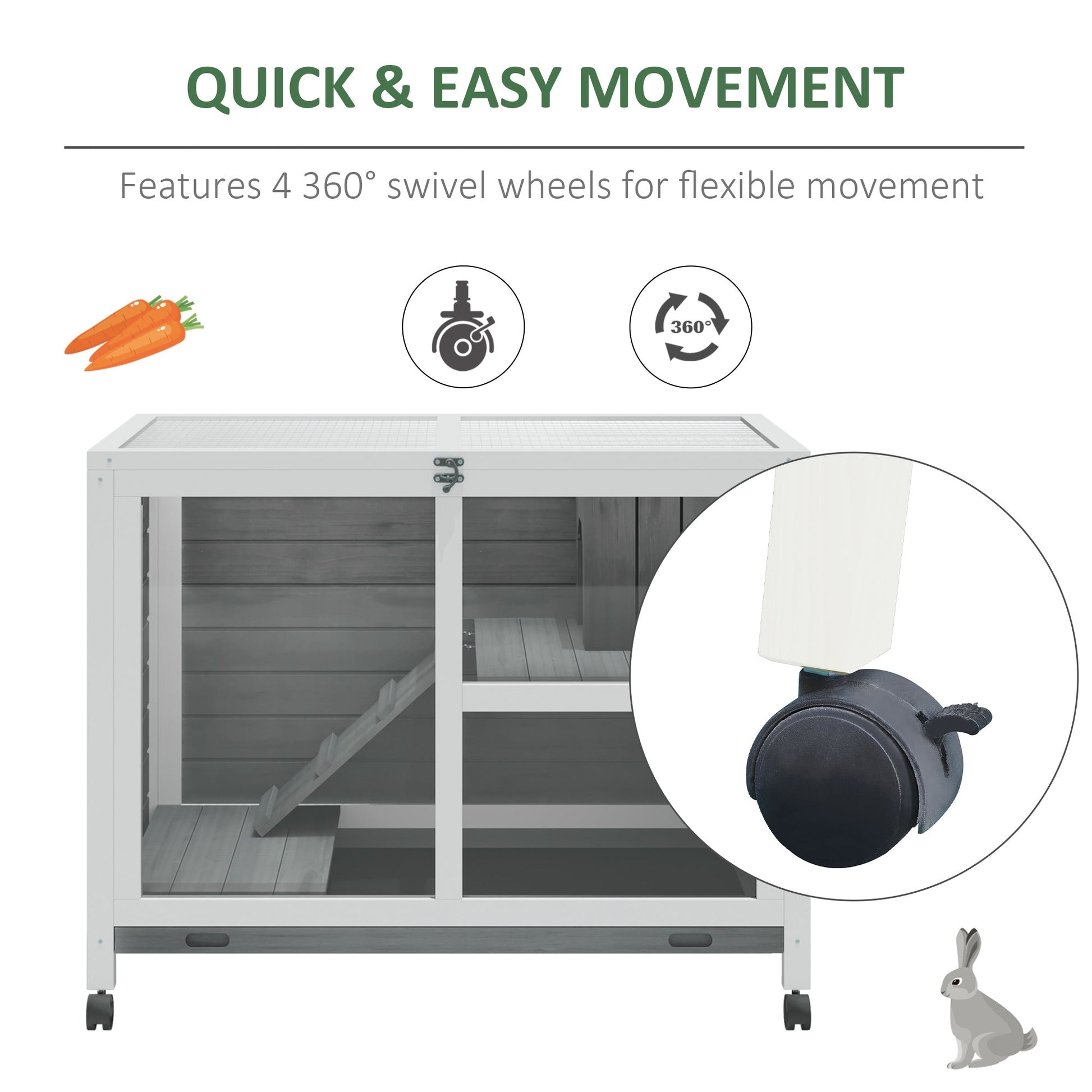 KFX-6284605 Solid Wood Outdoor Rabbit Hutch with Sleeping Room and Play Area for Small Animals