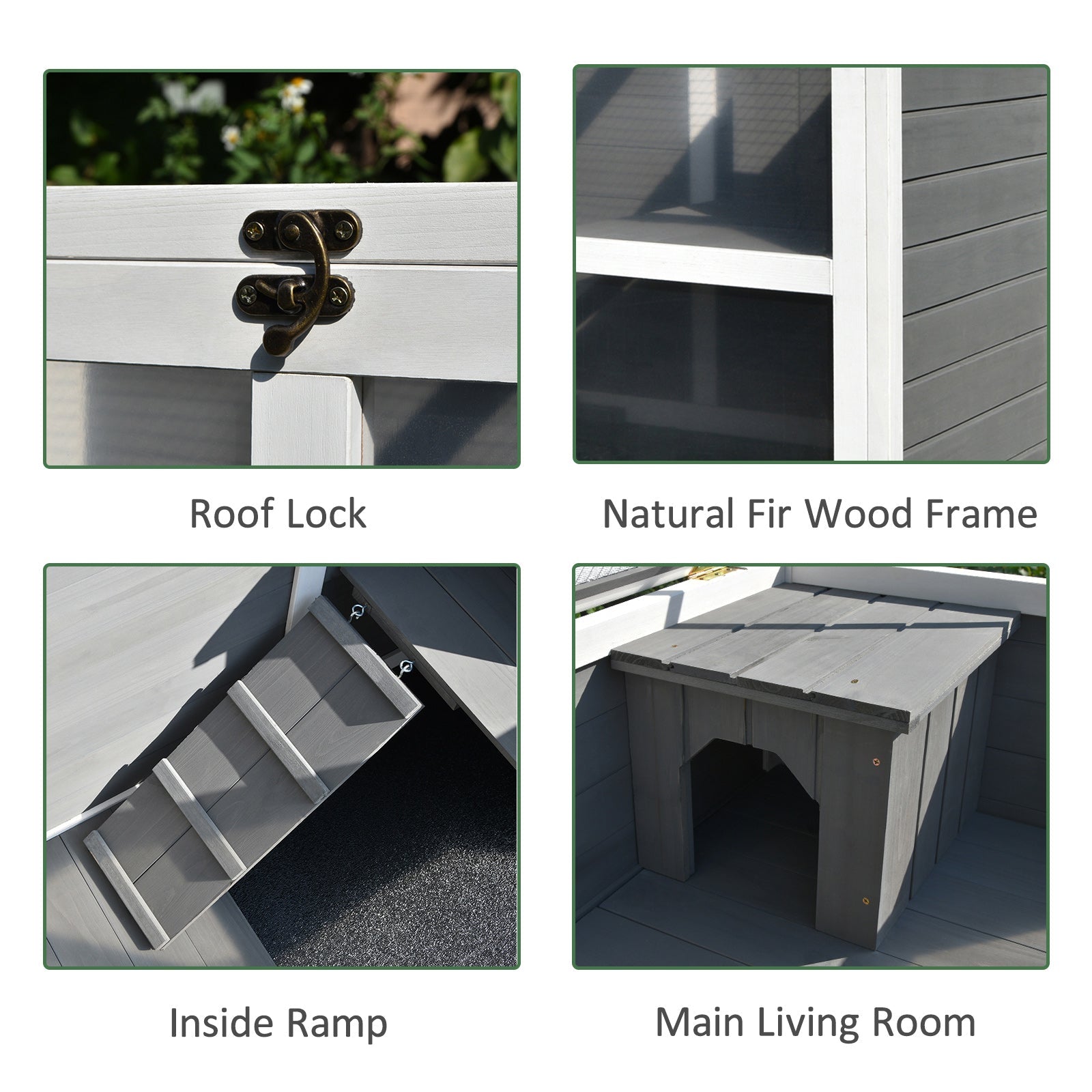 KFX-6284605 Solid Wood Outdoor Rabbit Hutch with Sleeping Room and Play Area for Small Animals