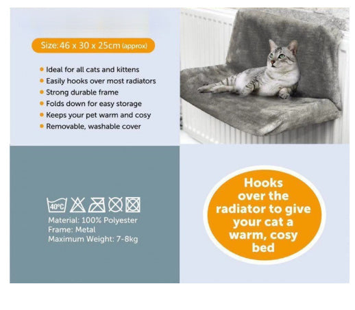 KFX-6288317 Cozy Cat Radiator Bed with Soft Faux Fur Cover - Collapsible Metal Frame for Small Pets