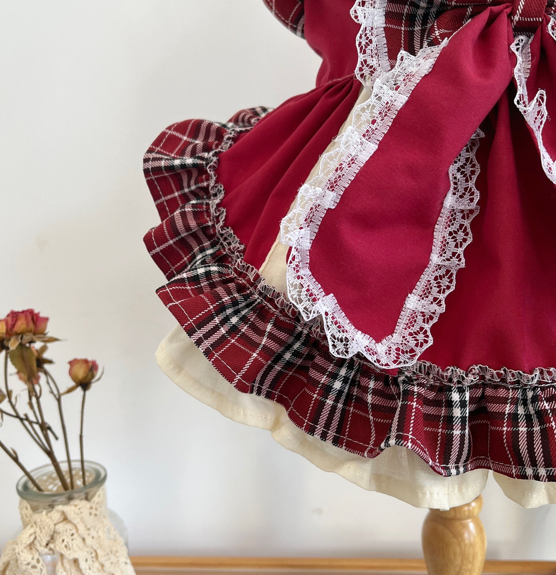 KFX-6288957 Plaid Lace Princess Lolita Dress with Matching Pet Bow Hat