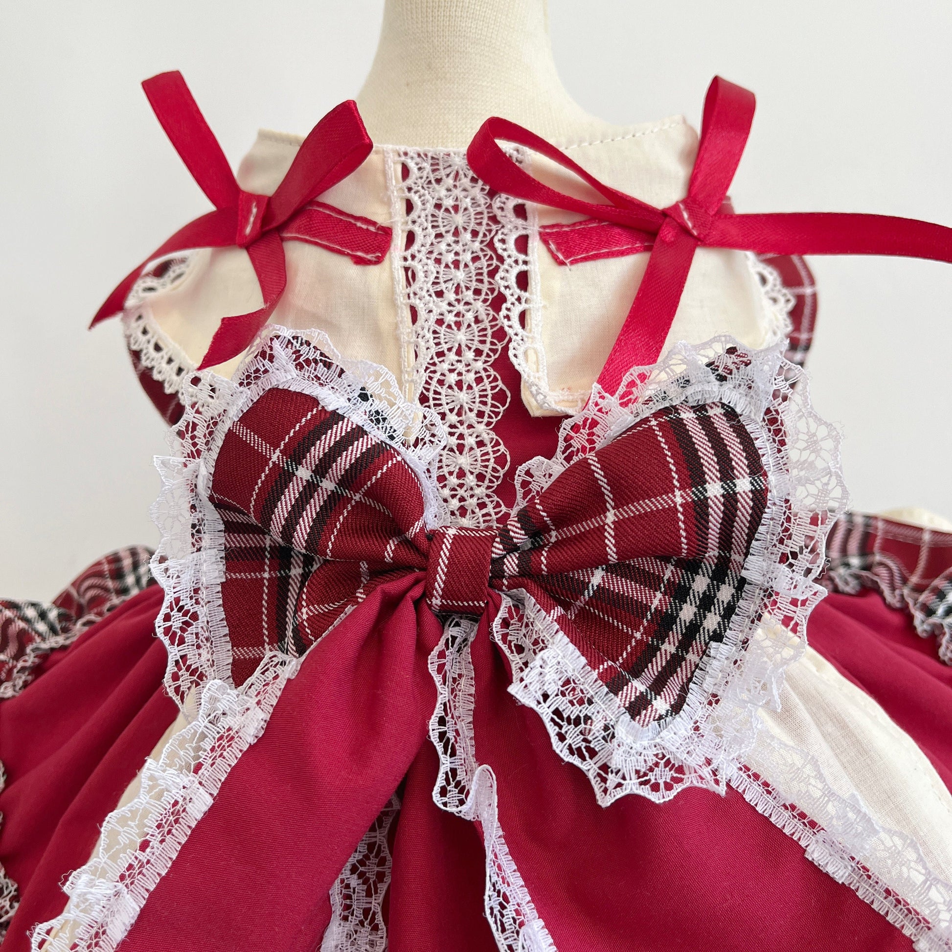 KFX-6288957 Plaid Lace Princess Lolita Dress with Matching Pet Bow Hat