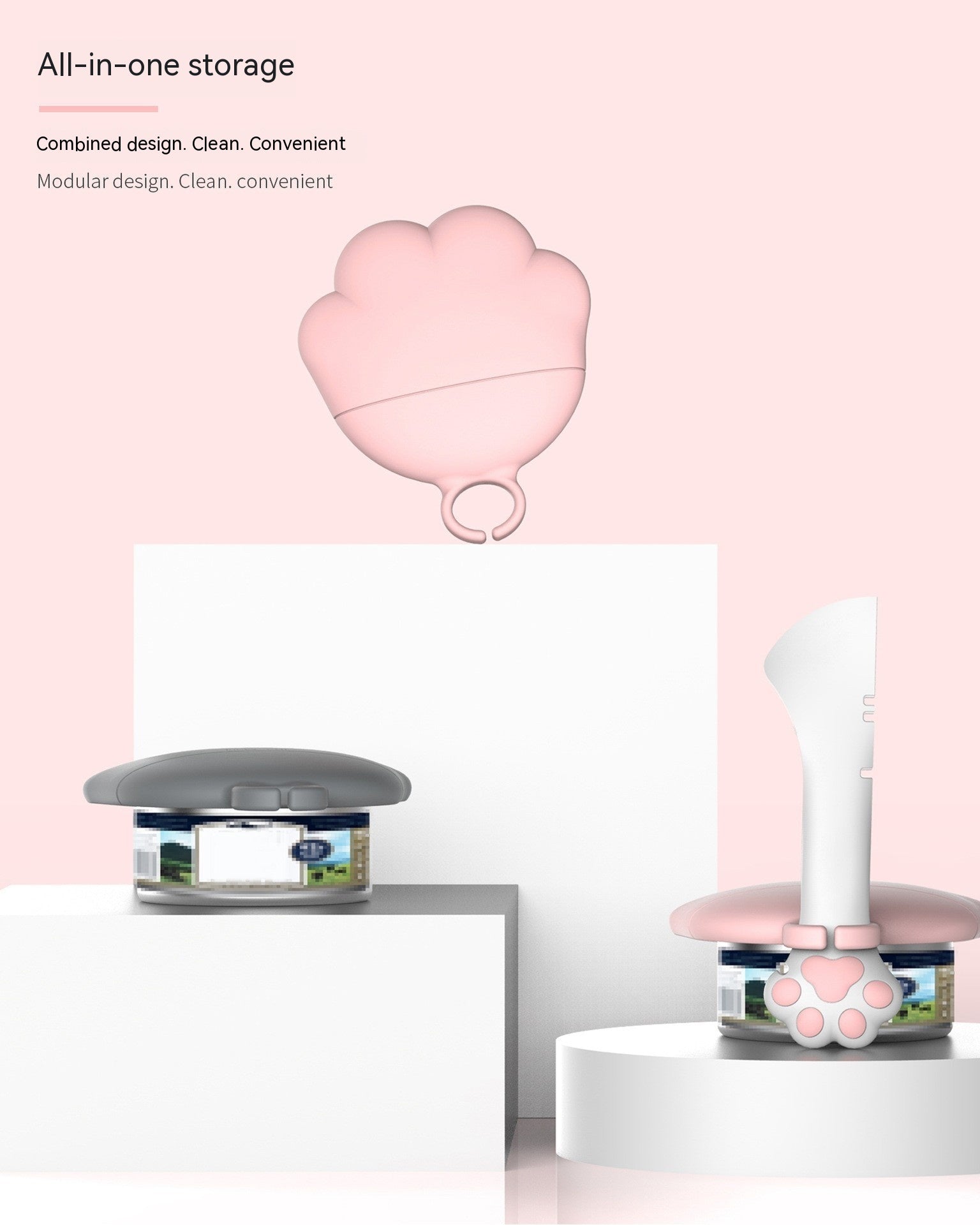 KFX-6289981 Silicone Cat Paw Can Lid and Bottle Opener Set - Pink and Gray Options