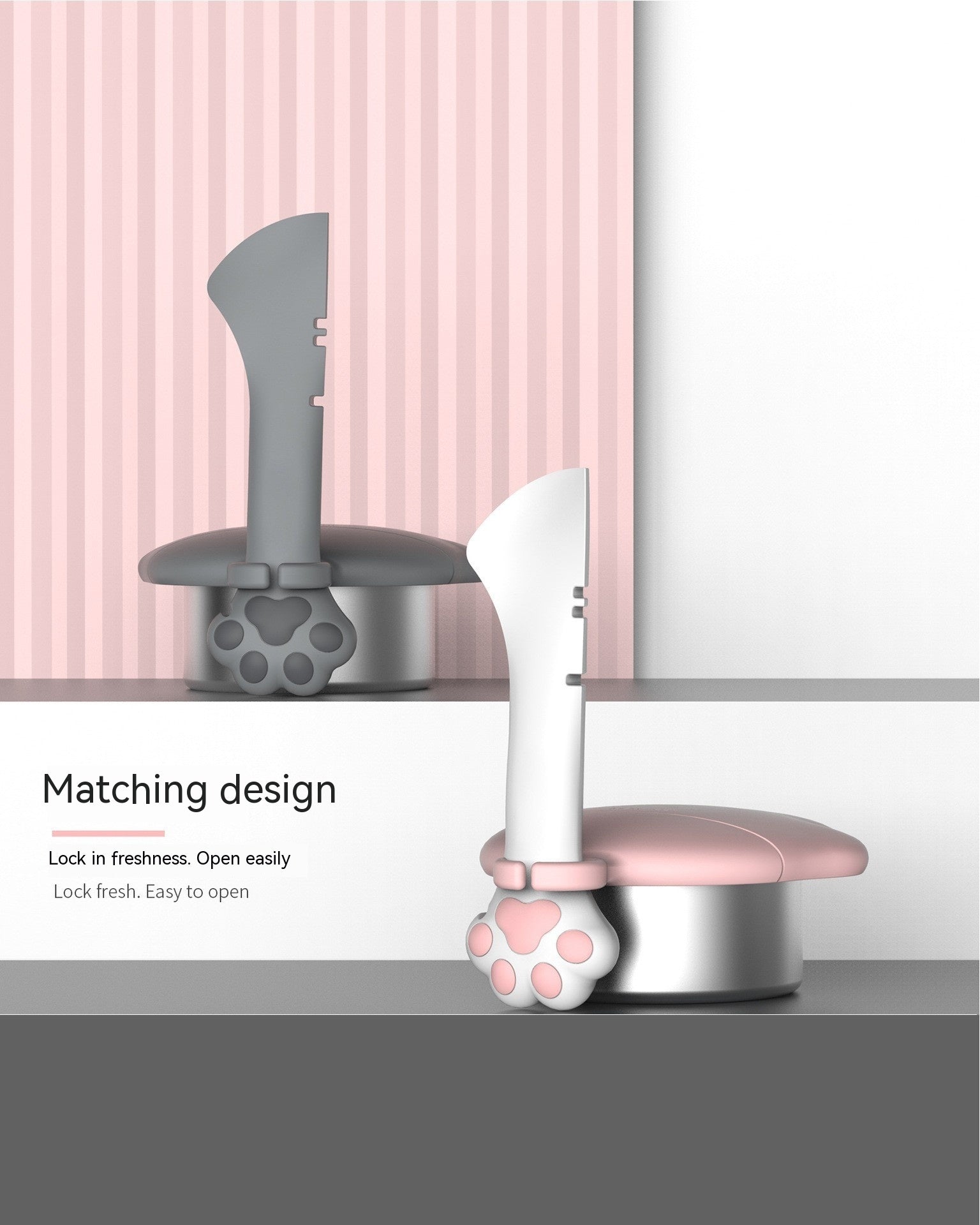 KFX-6289981 Silicone Cat Paw Can Lid and Bottle Opener Set - Pink and Gray Options