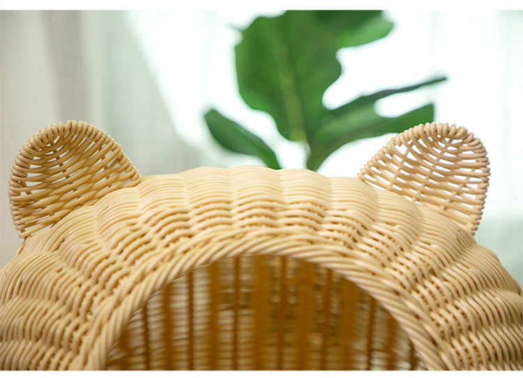 KFX-6290749 Hand-Knitted Semi-Enclosed Cat House - Imitation Rattan Nest in Various Colors and Sizes