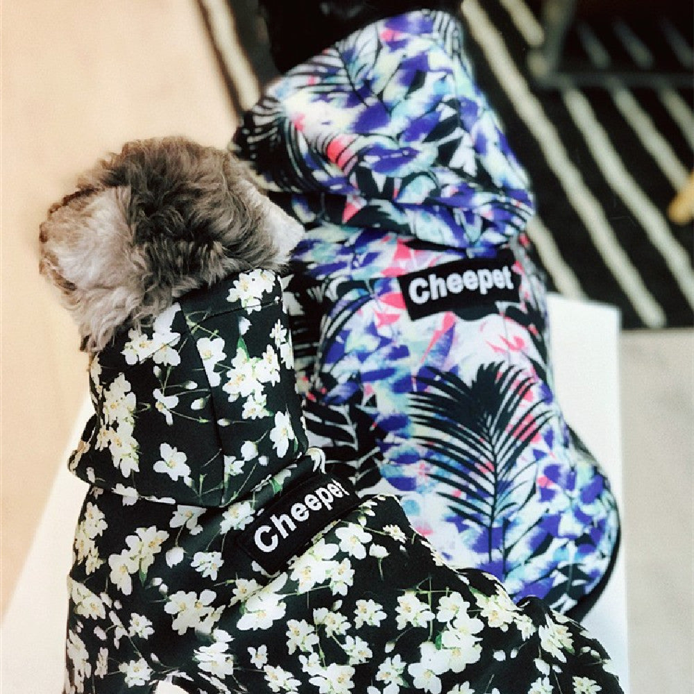 KFX-6291773 Cozy Space Cotton Pet Dog Hoodie with Leaf and Black Trembling Design