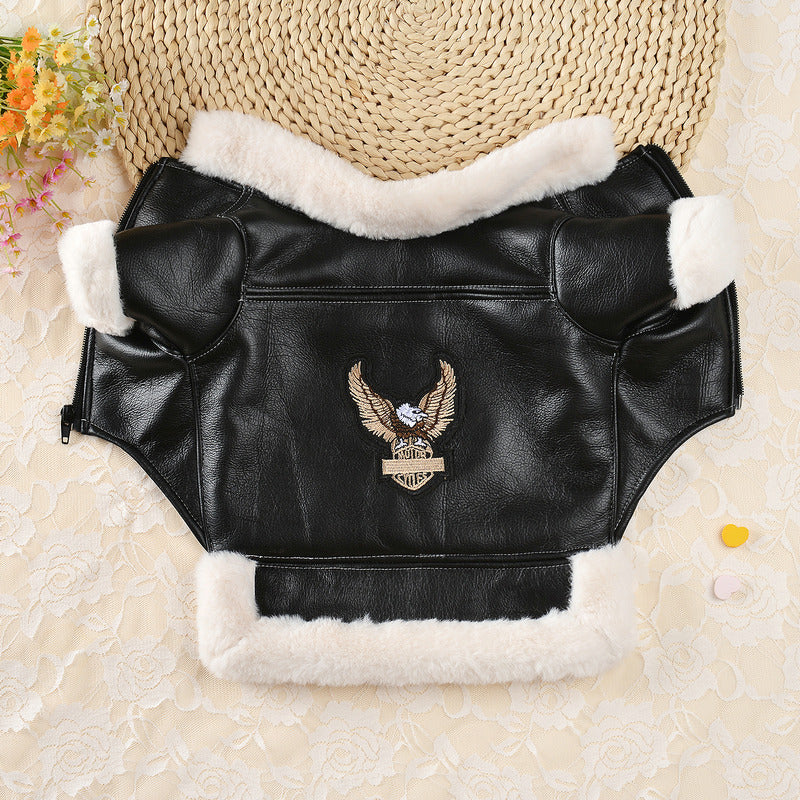 KFX-6292285 Stylish Leather Pet Jacket for Autumn & Winter - Black & Brown Options, Sizes XS-L