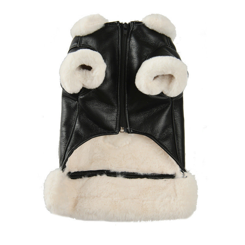 KFX-6292285 Stylish Leather Pet Jacket for Autumn & Winter - Black & Brown Options, Sizes XS-L