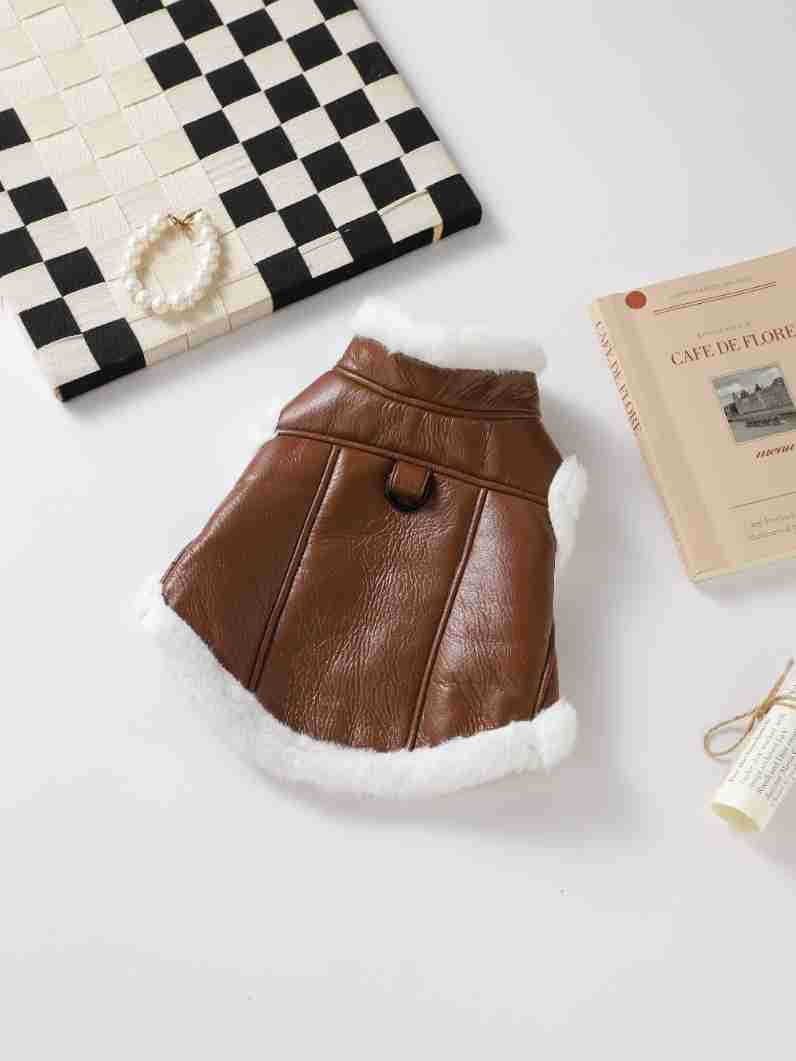 KFX-6292285 Stylish Leather Pet Jacket for Autumn & Winter - Black & Brown Options, Sizes XS-L