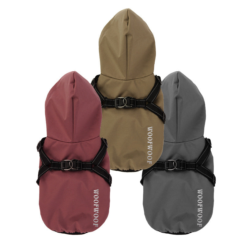 KFX-6293053 Puppy Dog Waterproof Raincoat - All-Inclusive Poncho for Pets in Carmine, Grass Yellow, and Gray Green