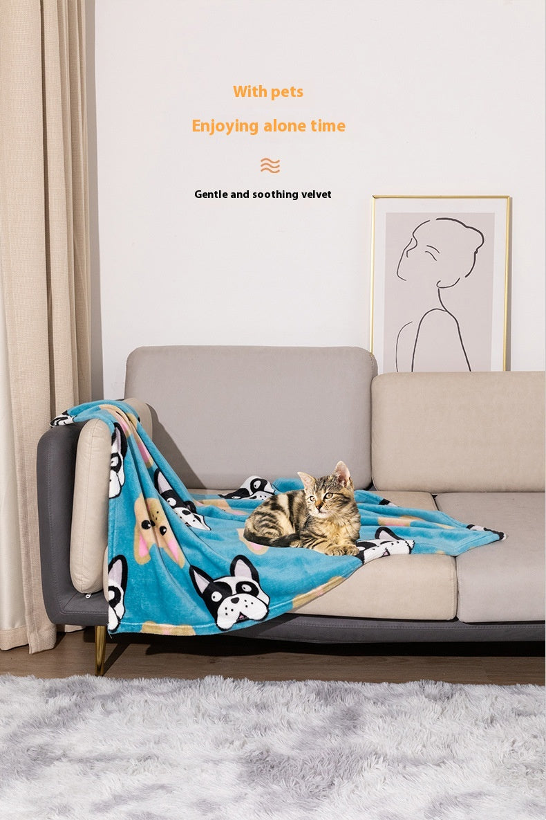 KFX-6293309 Double-Sided Thickened Flannel Pet Blanket Kennel Mat for Dogs in Cartoon Patterns