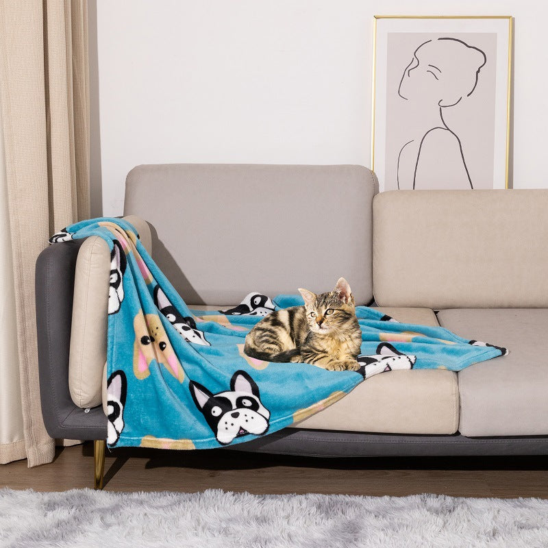 KFX-6293309 Double-Sided Thickened Flannel Pet Blanket Kennel Mat for Dogs in Cartoon Patterns