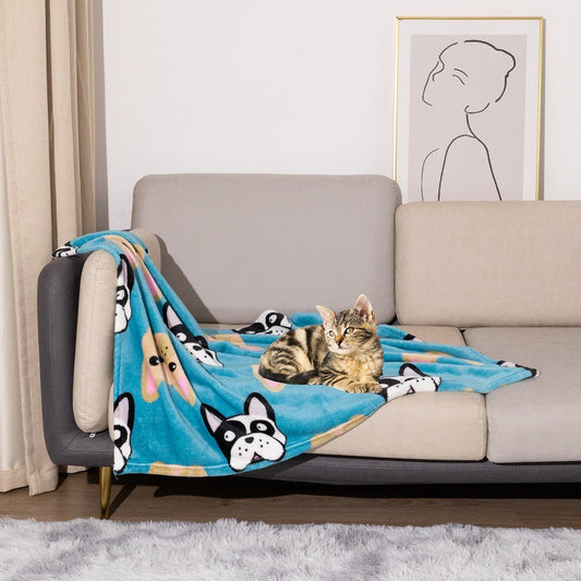 KFX-6293309 Double-Sided Thickened Flannel Pet Blanket Kennel Mat for Dogs in Cartoon Patterns