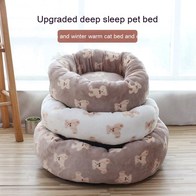 KFX-6296509 Cozy Deep Sleep Pet Bed for Dogs and Cats in Mocha Bear, Milk White Bear, or Blue and White Bear