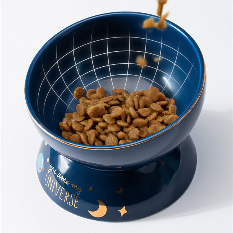 KFX-6298429 Ceramic Anti-Tipping Cat Food Bowl with Oblique Mouth Guard for Neck Comfort