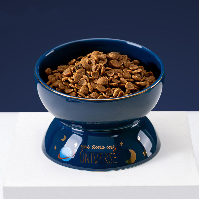 KFX-6298429 Ceramic Anti-Tipping Cat Food Bowl with Oblique Mouth Guard for Neck Comfort