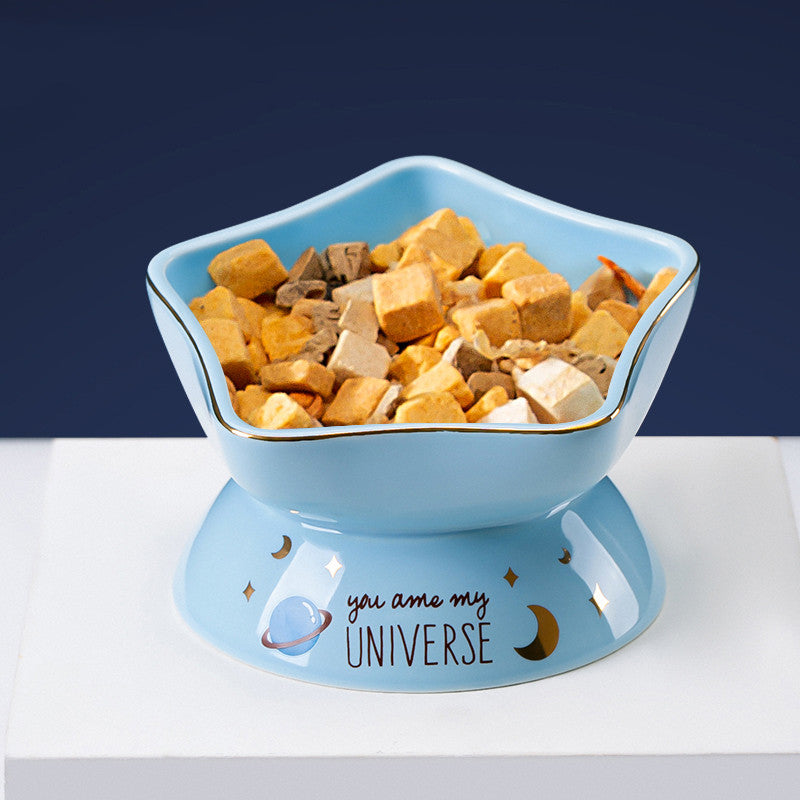 KFX-6298429 Ceramic Anti-Tipping Cat Food Bowl with Oblique Mouth Guard for Neck Comfort