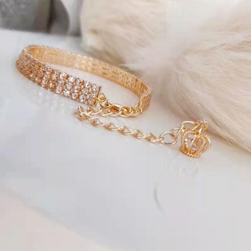 KFX-6300221 Crown Design Gold Chain Dog Collar with Rhinestones – Durable and Stylish